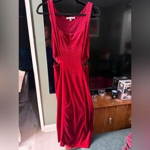 Elegant Red Velvet Sleeveless Dress